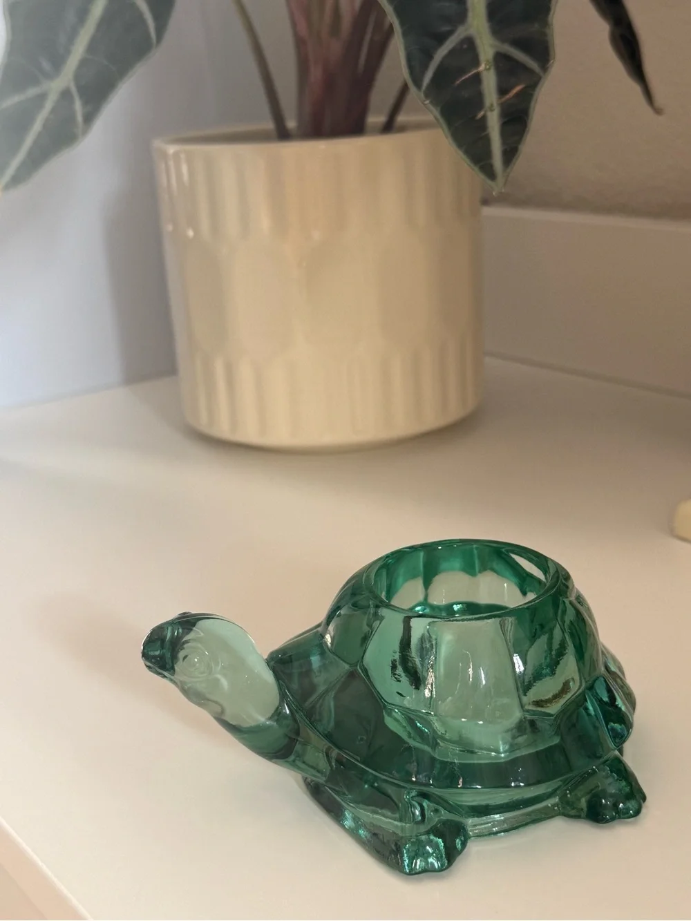Green Glass Turtle Decorative Accent Candle Holder